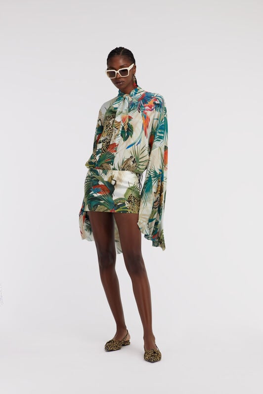 RC Jungle Print Silk Mini Skirt RC Jungle Print Silk Mini Skirt Green SKT310-4QI88