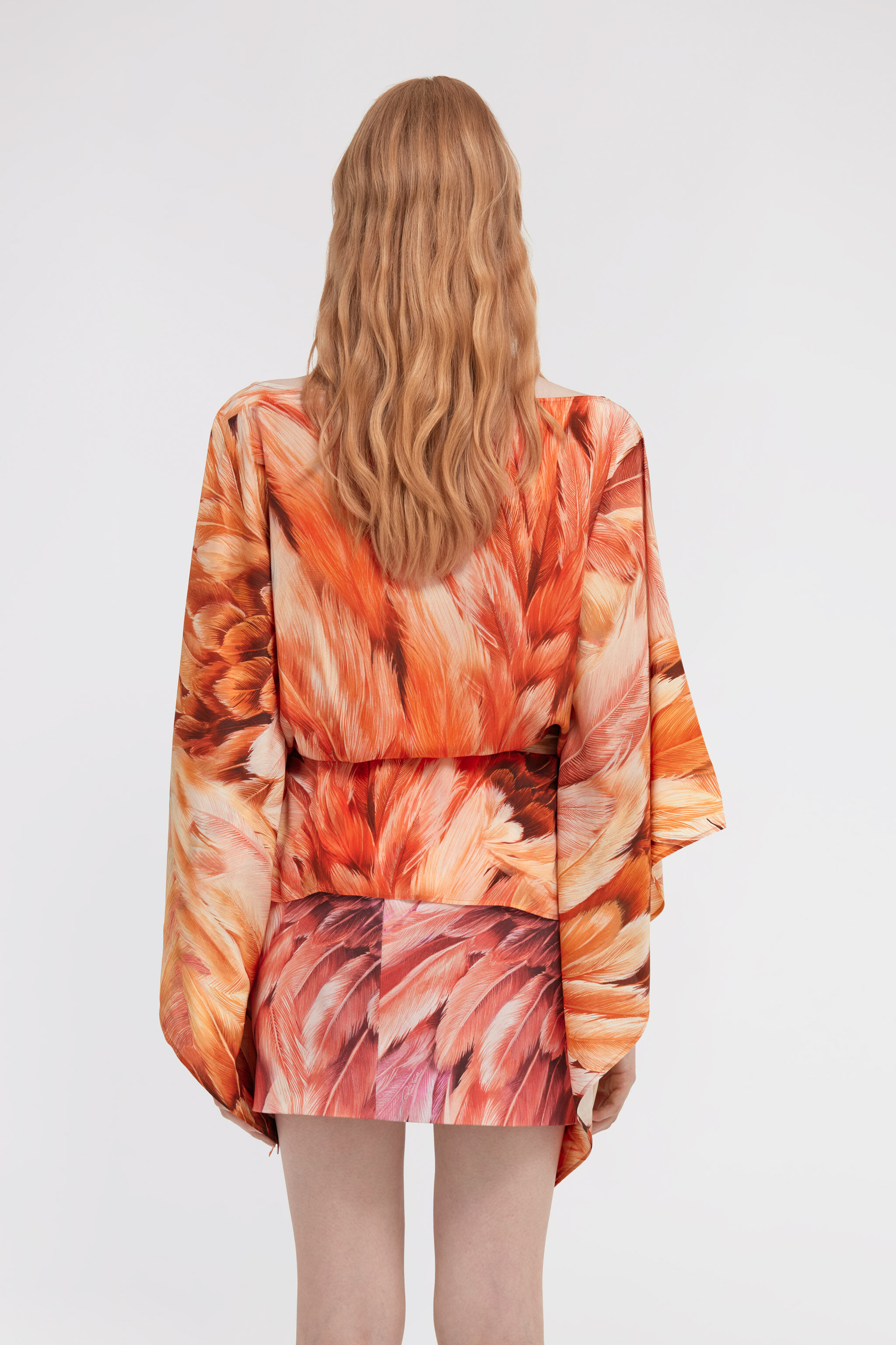 RC Plumange Print Silk Blouse Orange SWT725-SQL71