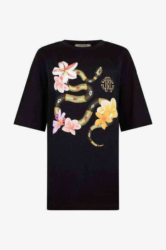 RC T-Shirt Avec Serpent Et Fleurs Noir OOT62A-JD060