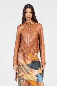 RC Leather Jacket With Fringes And Studs BROWN XQP400-PN002