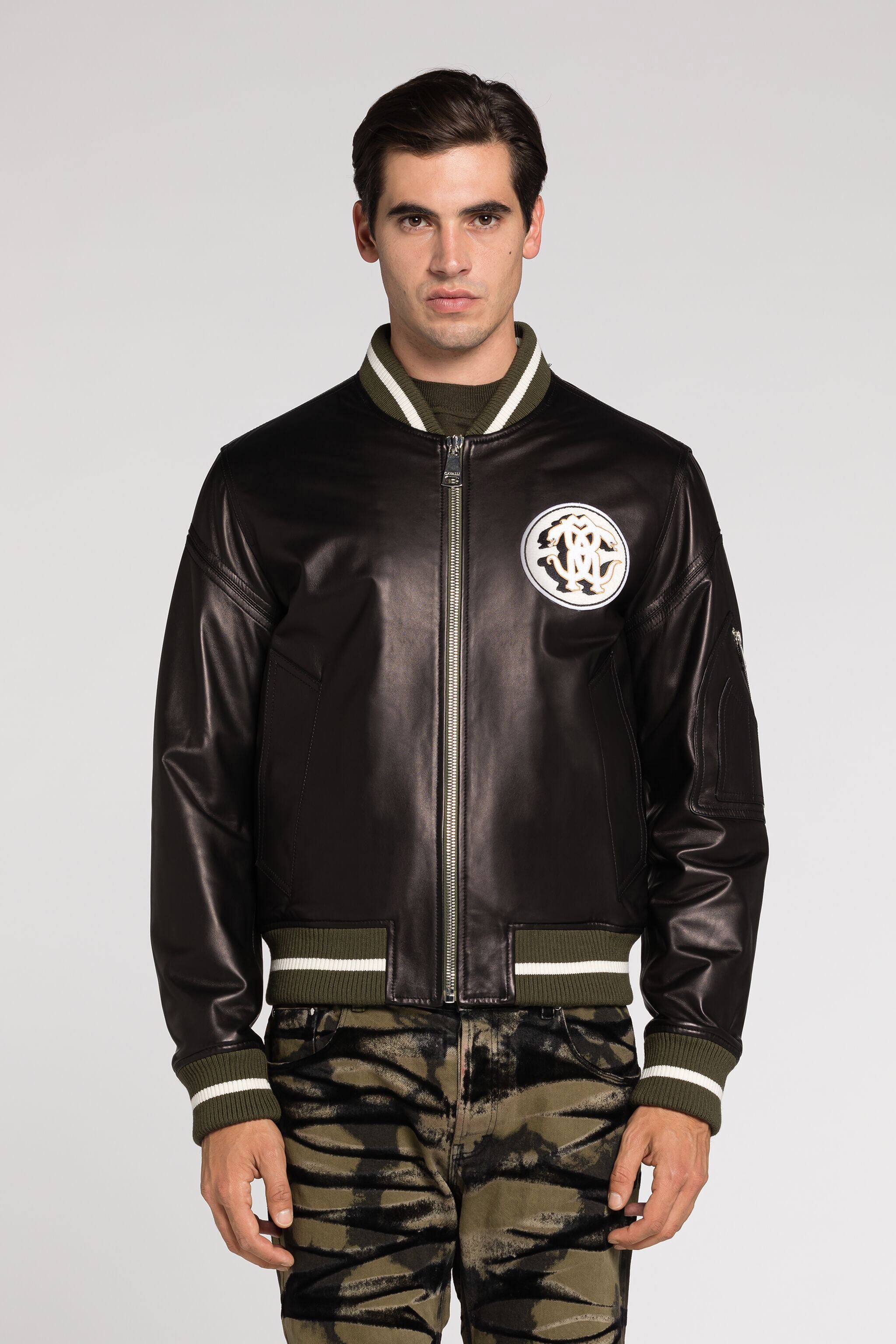 RC Mirror Snake Leather Bomber Jacket RC Mirror Snake Leather Bomber Jacket Black RRP812-PFF01