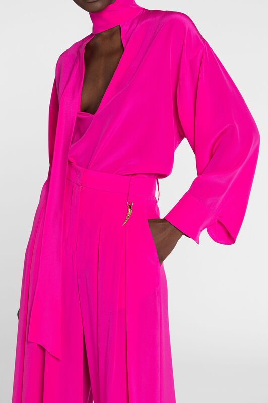 RC Tiger Tooth Wide-Leg Silk Trousers RC Tiger Tooth Wide-Leg Silk Trousers Fuchsia OQT204-SY001