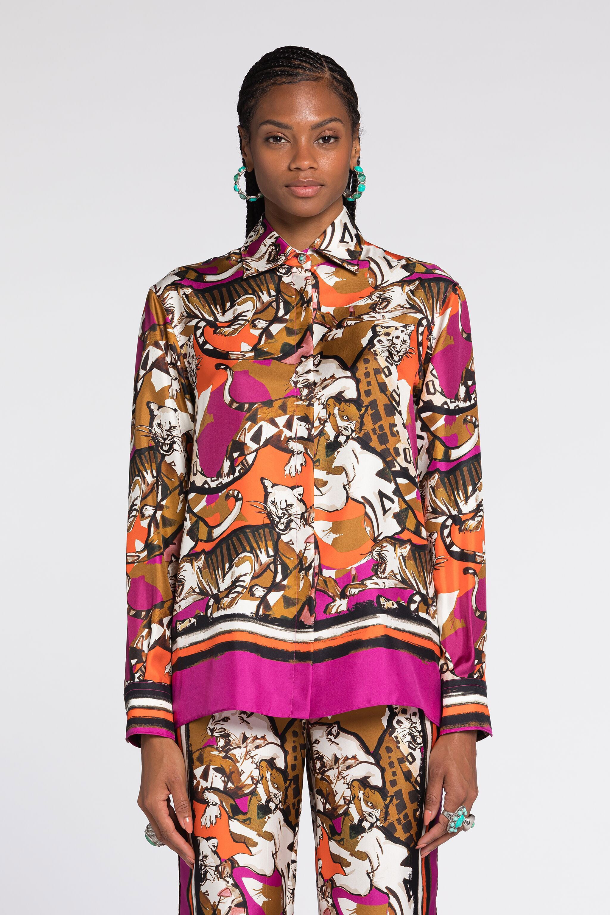 RC Wild Cat-Print Shirt Purple RKT704-4QH06