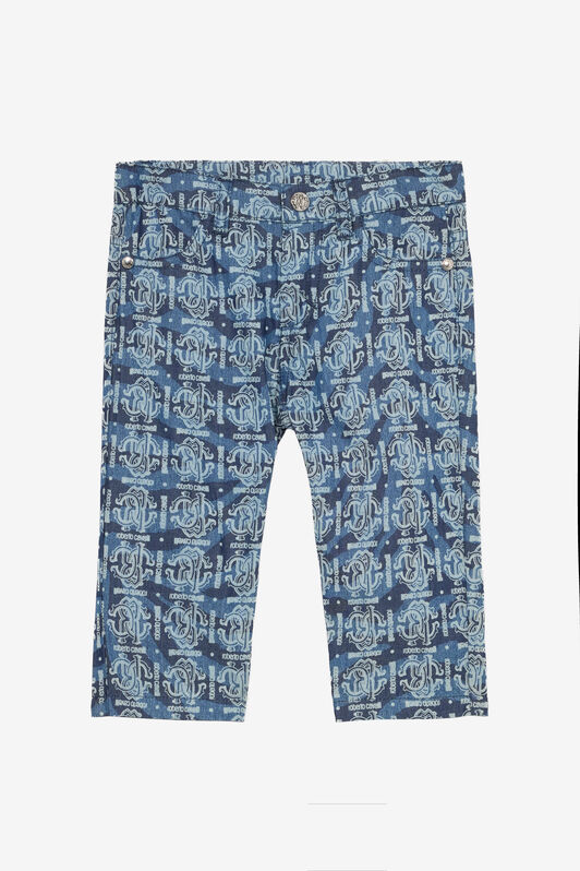 JU Tiger Skin-Print Pants With RC Monogram And Lettering Blue UJJ208-DYO44