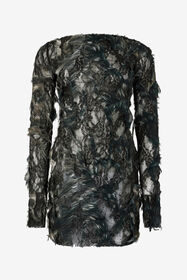 RC Mini Dress with Fur Print on Destroyed-Effect Lace BLACK/BEIGE XWT143-7HT79