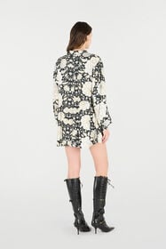 RC Mini Dress With Floral Print And Lace Black/White VQT134-LXP71