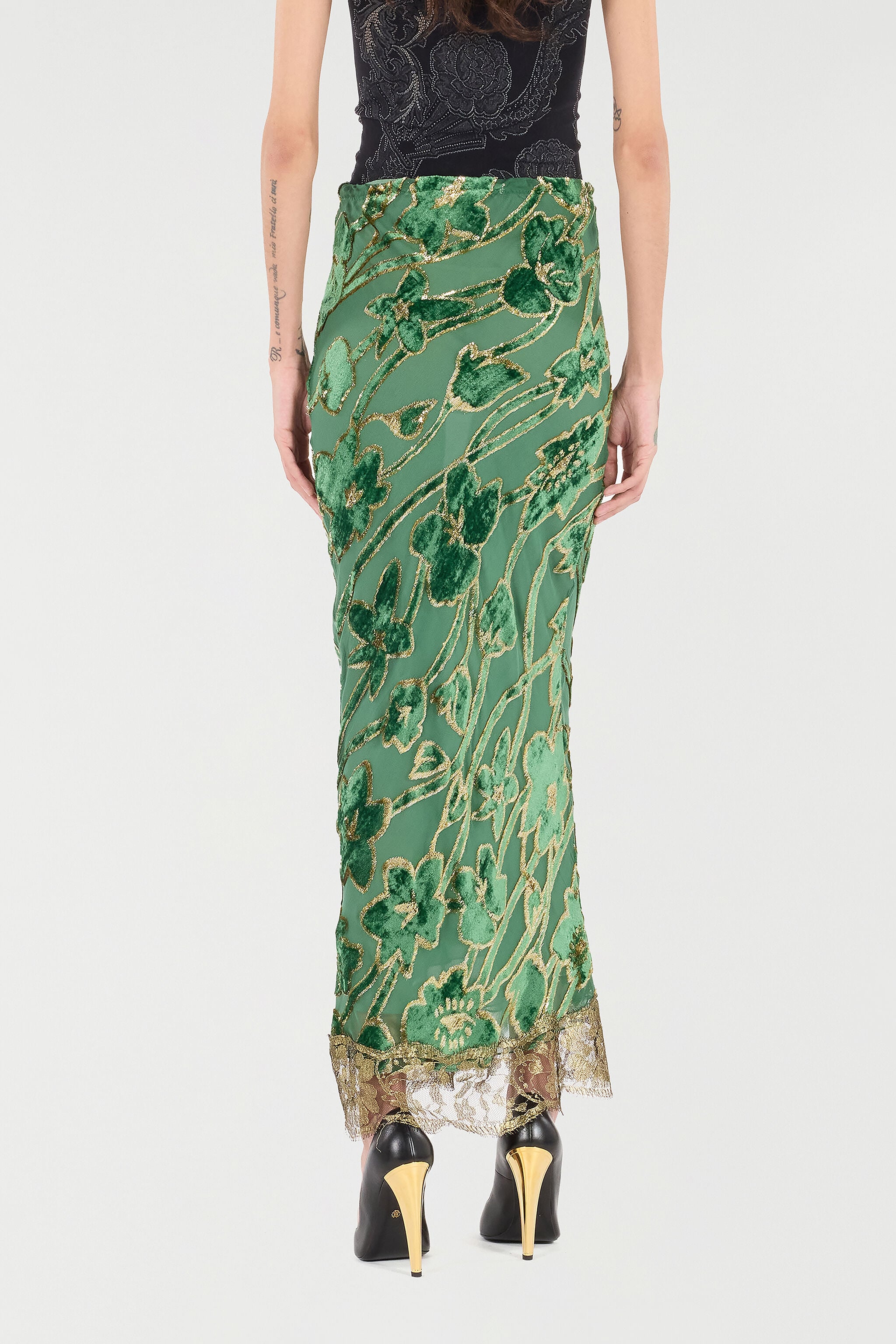 RC Long Silk-Blend Skirt RC Long Silk-Blend Skirt VERDE/ORO VKT303-FC007