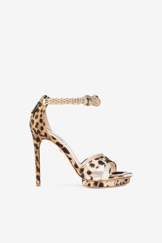 RC Ocelot-print panther-head 120mm sandals RC Ocelot-print panther-head 120mm sandals Light brown OQS032-SE450