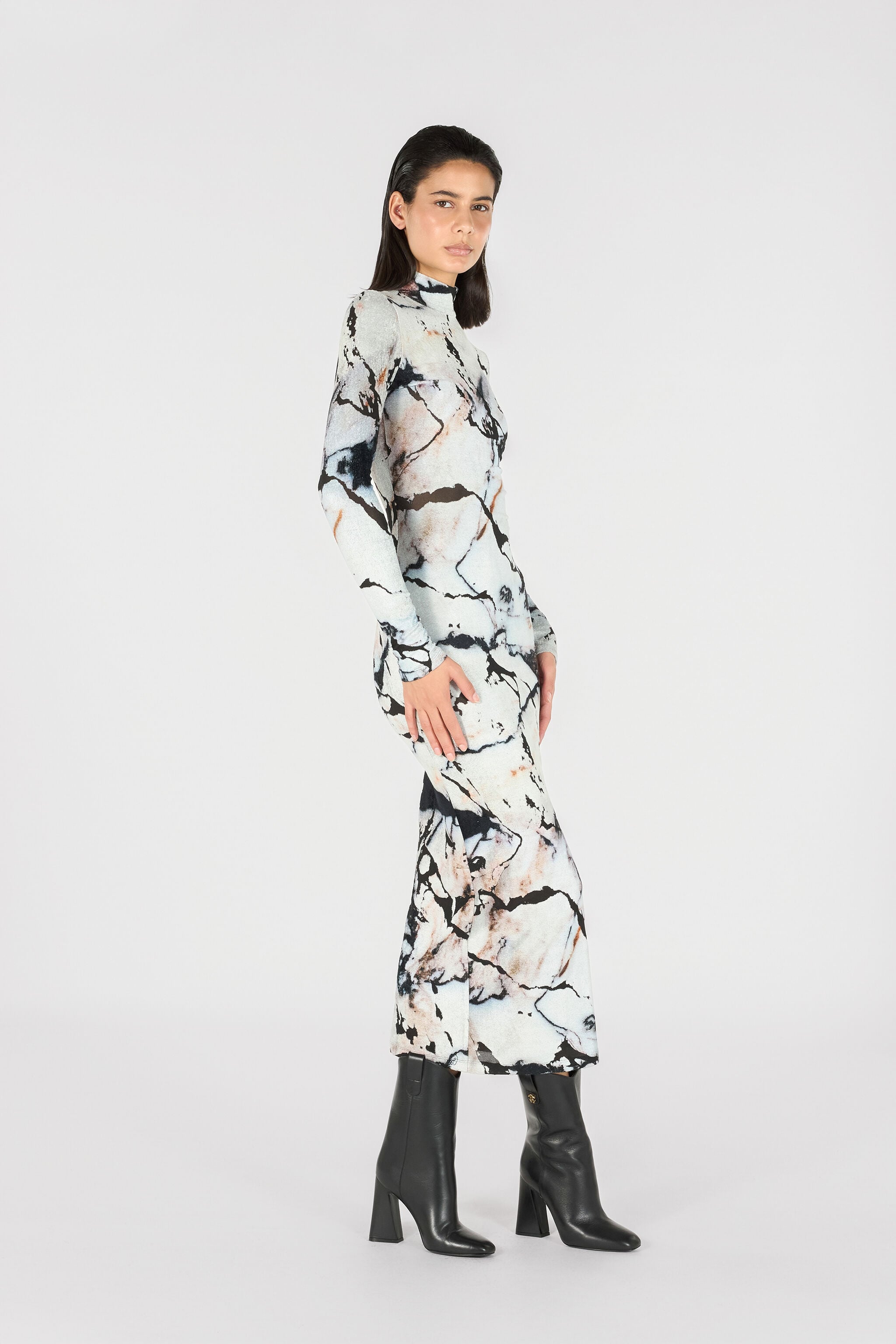 RC Long dress with Marble print RC Long dress with Marble print Black/White TWT141-CPN18