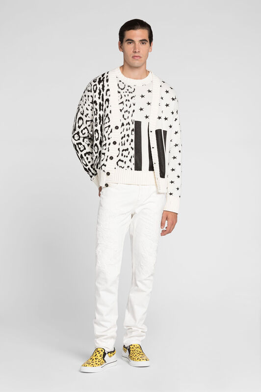 RC Animal jacquard V-neck cardigan Black/White QRM614-MG005