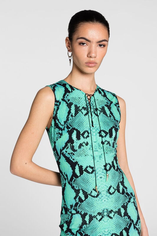 RC Lace-Up Python-Print Mini Dress RC Lace-Up Python-Print Mini Dress Light blue PKT111-LNE38
