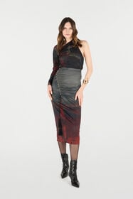 RC Mottled-Effect Midi Skirt Black/Red VQT307-NXP69
