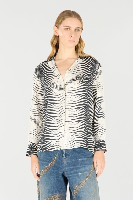 RC Zebra-Print Silk Shirt RC Zebra-Print Silk Shirt Black/White UKT704-4QN49