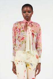 RC Blusa in Chiffon con Stampa Miami Flowers GREEN/FUCHSIA WQT712-CKR32
