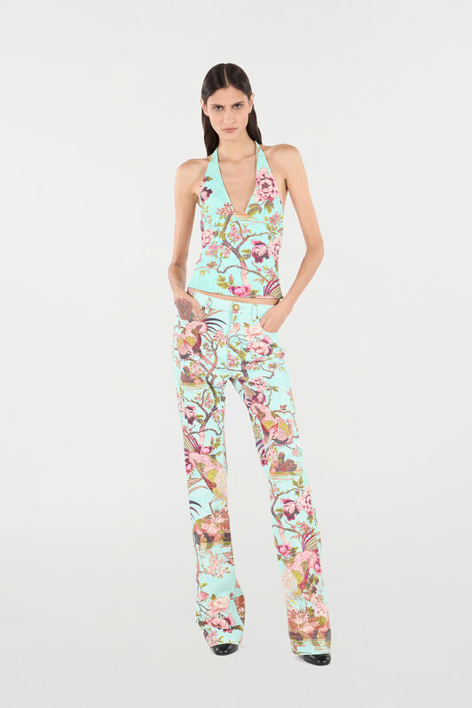 RC Pants With Oriental Bird Print Blue/Pink VKJ221-DAP76
