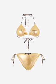 RC Bikini Dorado Laminado con Lazos de Estampado Leopardo GOLD SOW00F-4G003