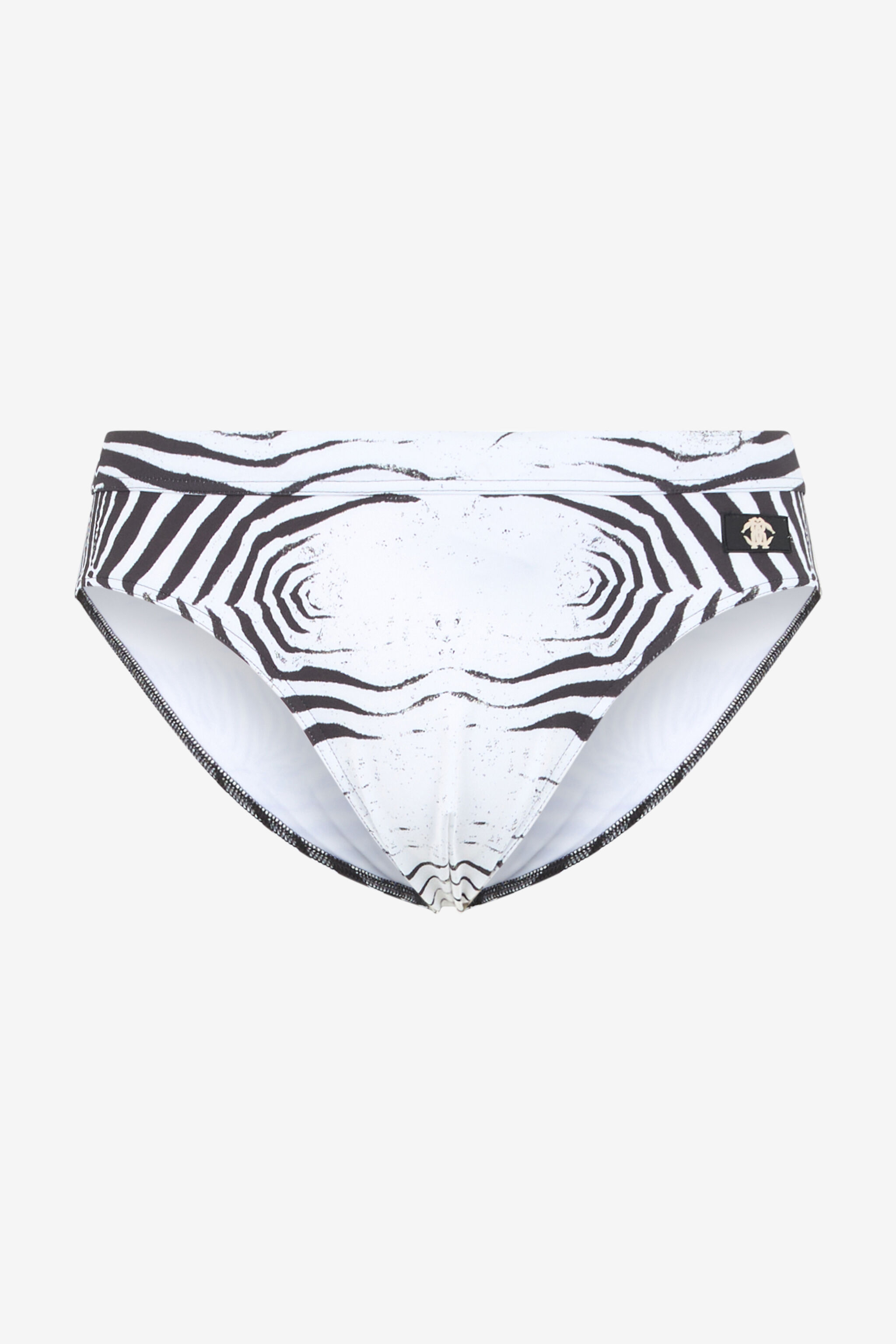 Zebra-Print Swim Briefs in Black/White for Men | Roberto Cavalli®