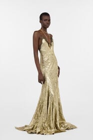 RC Gold Maxi Dress in Craquelé Silk Blend GOLD WWT162-GU002