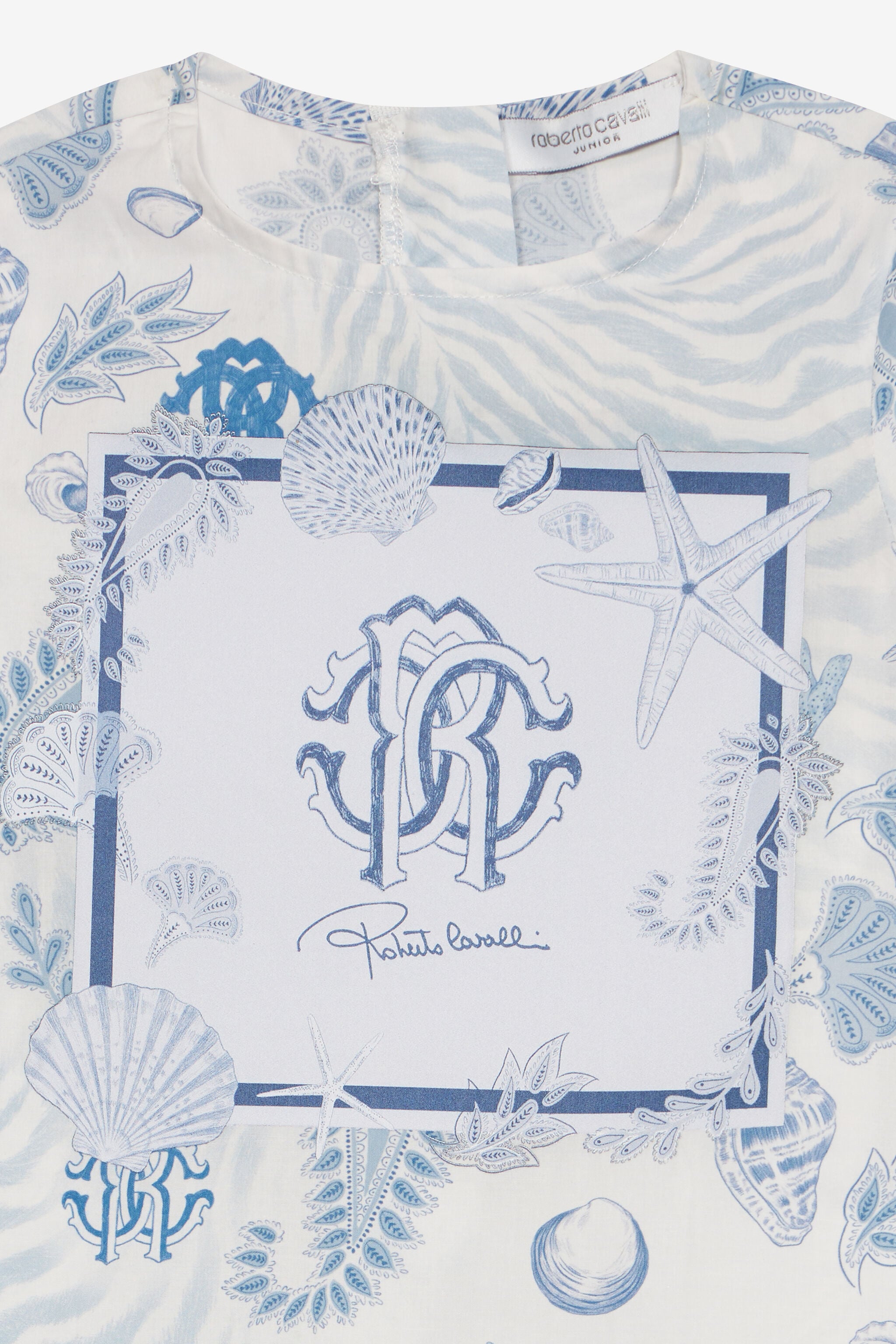 JU RC Monogram And Marine-Print Dress JU RC Monogram And Marine-Print Dress Light blue UJT116-7MO39