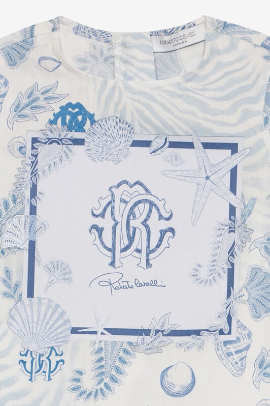 JU RC Monogram And Marine-Print Dress JU RC Monogram And Marine-Print Dress Light blue UJT116-7MO39
