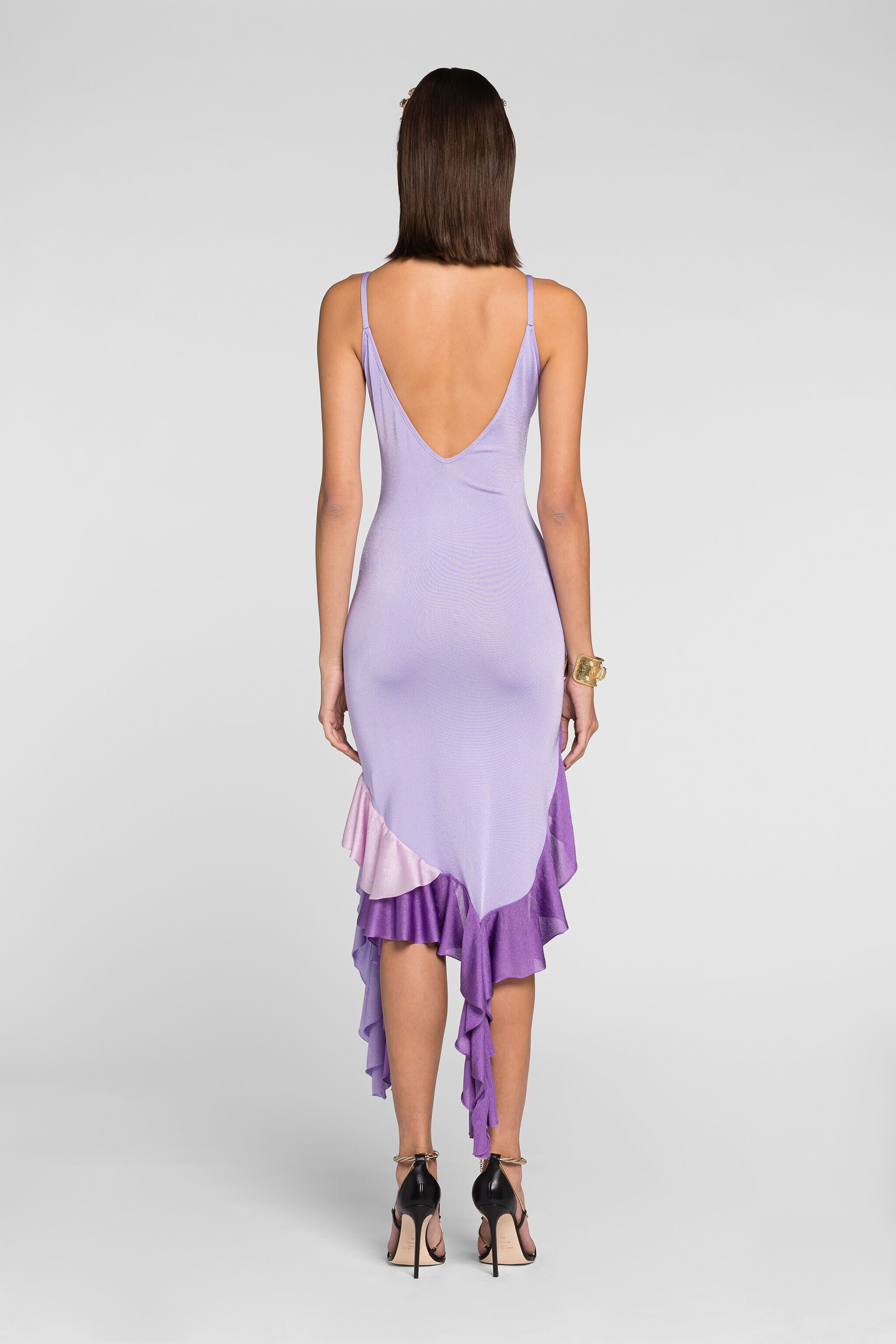 Ruffled asymmetric plunge dress in Purple for Women | Roberto Cavalli®