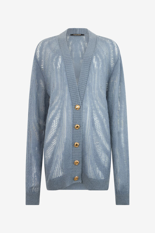 RC Knit Cardigan with Zebra Motif RC Knit Cardigan with Zebra Motif MID-BLUE XQM907-MA130