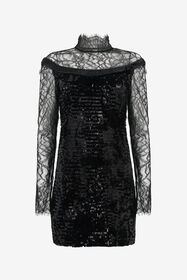 RC Vestido de encaje con lentejuelas BLACK XWT121-FT075