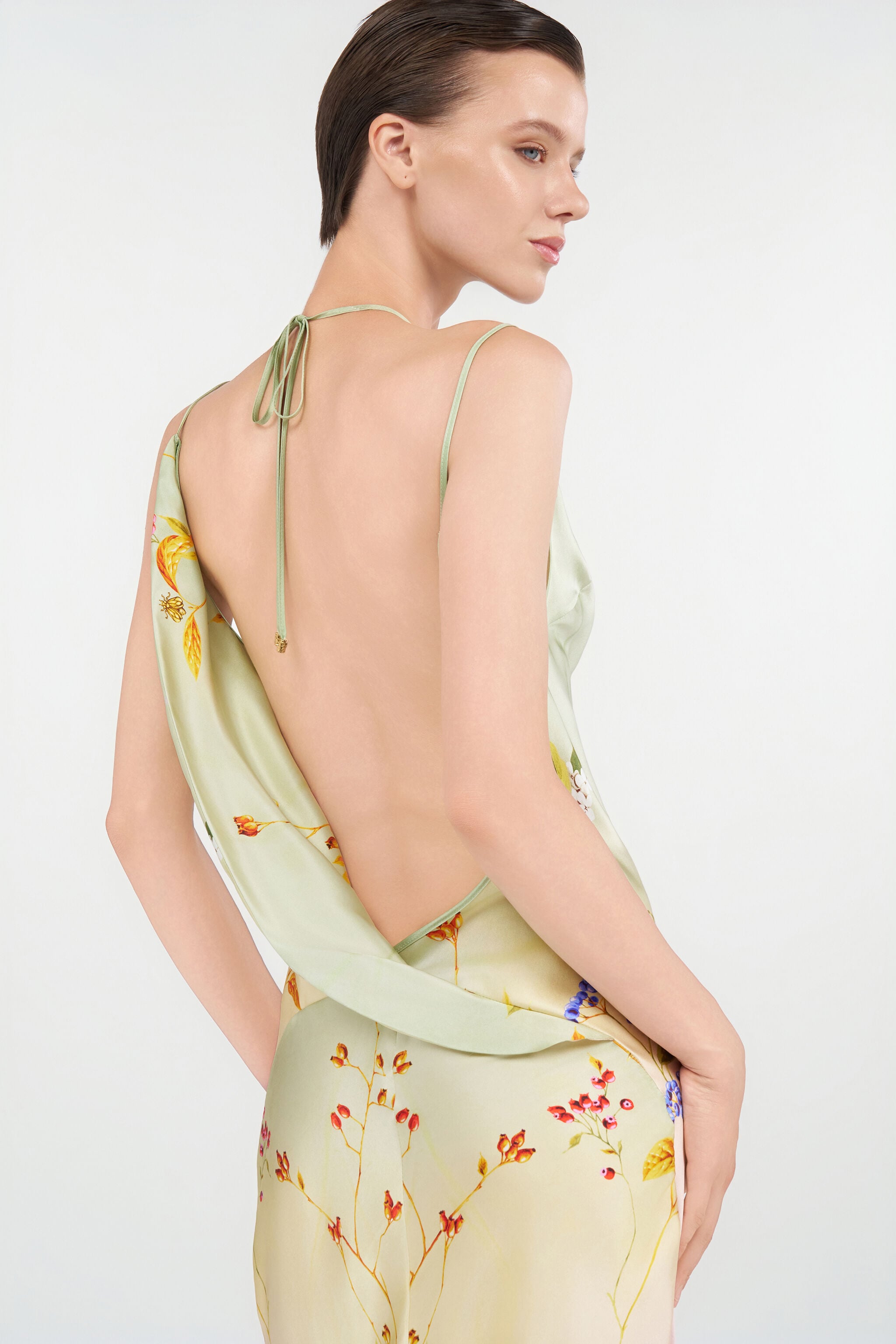 Maxi Dress with Miami Flowers Print in GREEN/FUCHSIA for Women