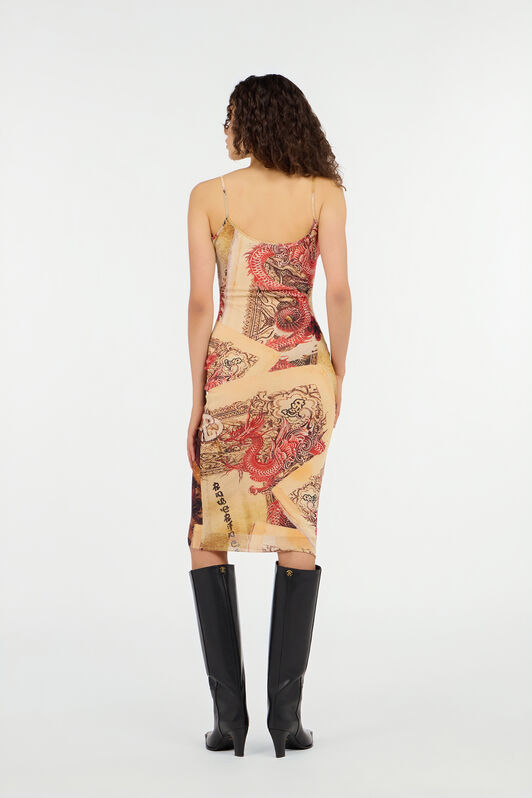 RC Sheath Dress With Oriental Print NATURALE/ROSSO VQT10F-TLQ00
