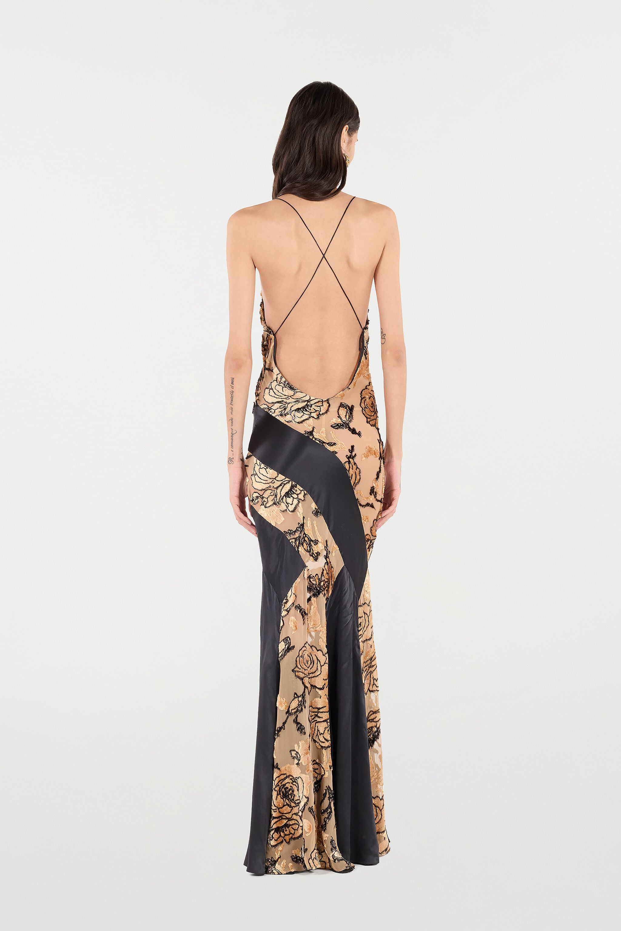 Slip Dress With Rose Pattern in ROSA/NERO for Women | Roberto Cavalli®