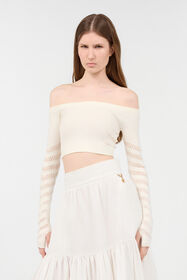 RC Schulterfreies Crop Top Elfenbein UKT631-MA001