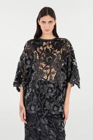 RC Lace Top With Floral Macramé Black VQT610-FT051