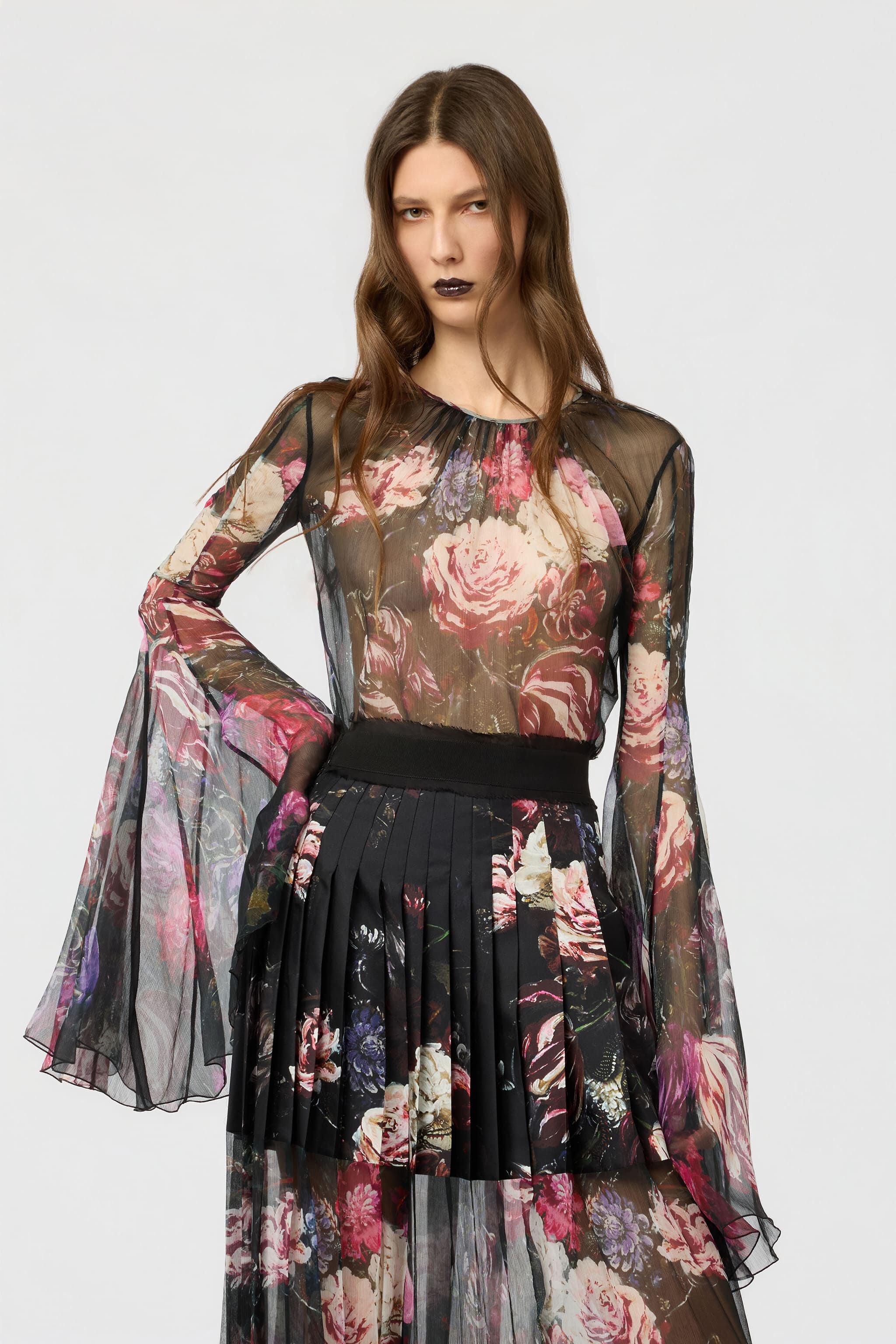 RC Camicia In Seta Stampa Fiammingo Flowers RC Camicia In Seta Stampa Fiammingo Flowers BLACK/PINK XWT706-CKT77