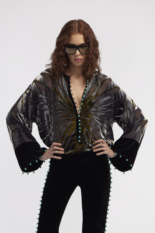 RC Camisa De Seda Estampado Ray Of Gold Negro RWR702-VLI15
