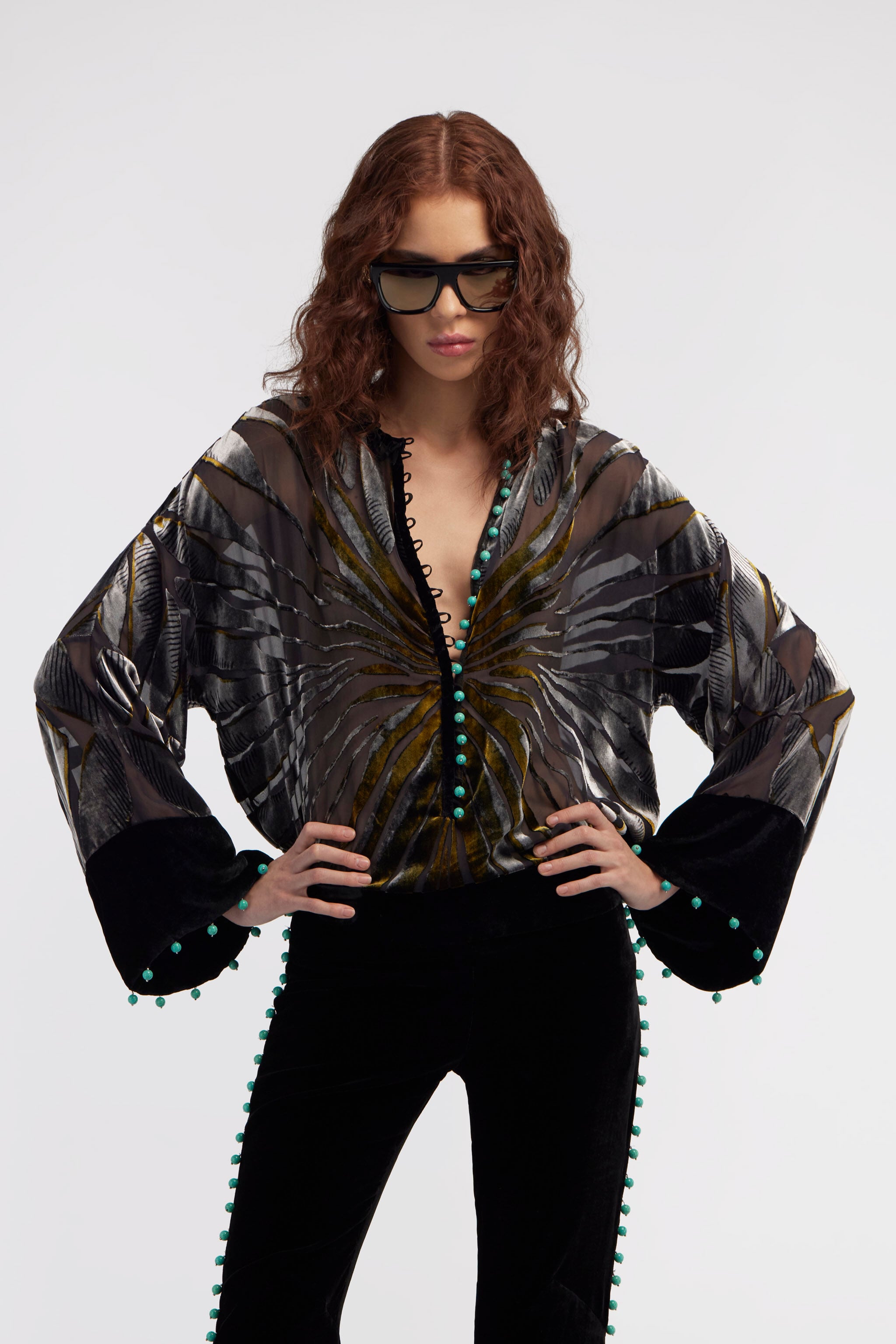 RC Camisa De Seda Estampado Ray Of Gold Negro RWR702-VLI15