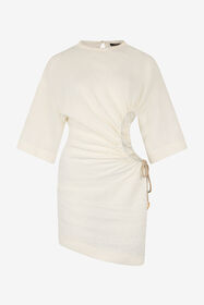 RC Vestido corto de lino liso Marfil UWT131-LG018