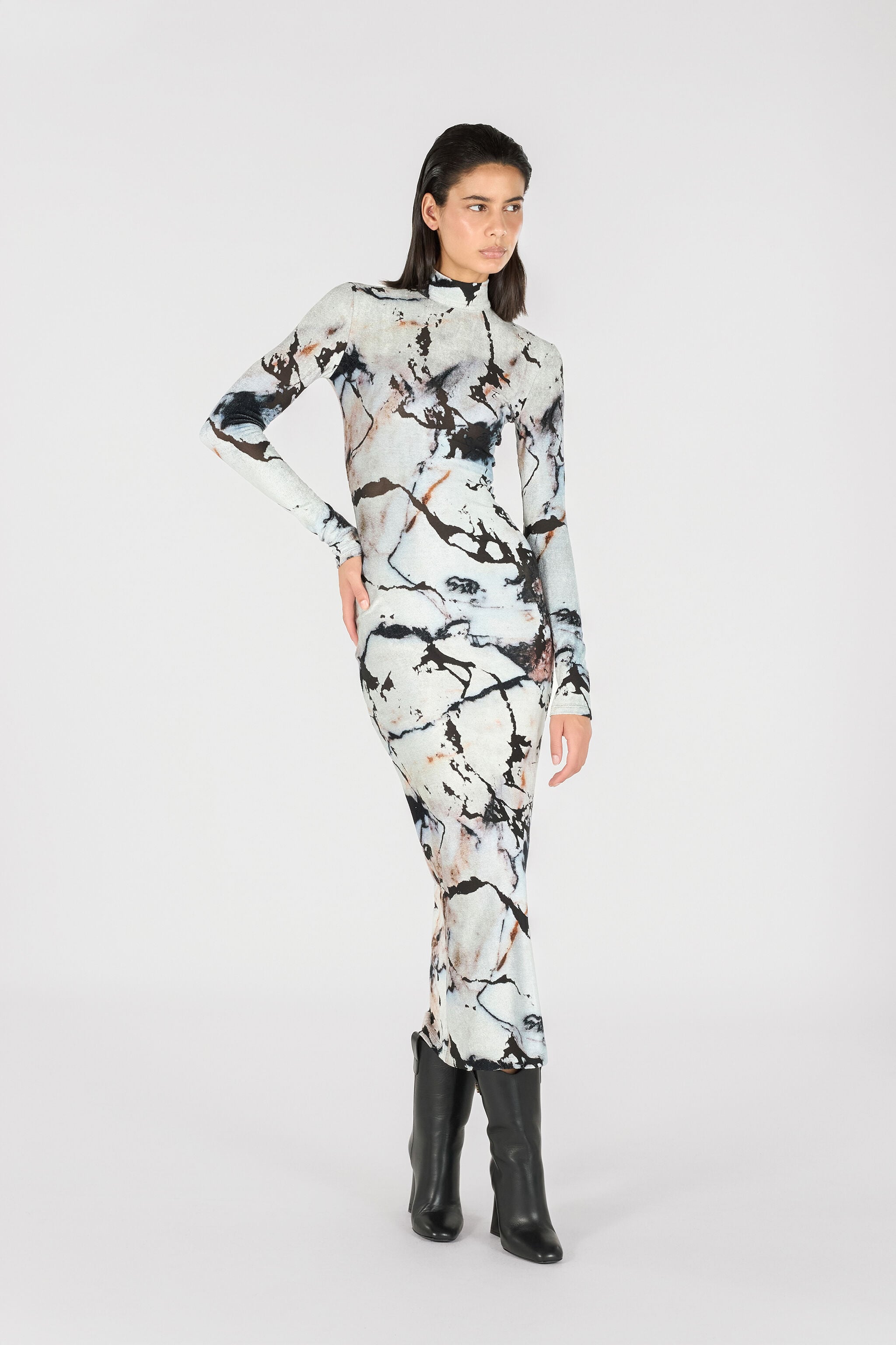 RC Long dress with Marble print RC Long dress with Marble print Black/White TWT141-CPN18