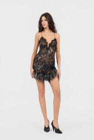 RC Mini Dress With Fur Print On Destroyed-Effect Lace BLACK/BEIGE XWT119-7HT79