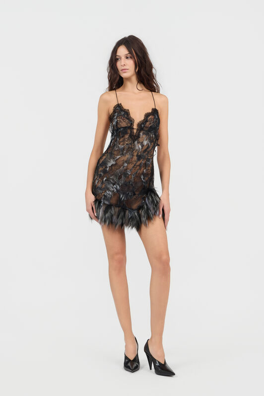 RC Miniabito in pizzo effetto destroyed con stampa Fur RC Miniabito in pizzo effetto destroyed con stampa Fur BLACK/BEIGE XWT119-7HT79
