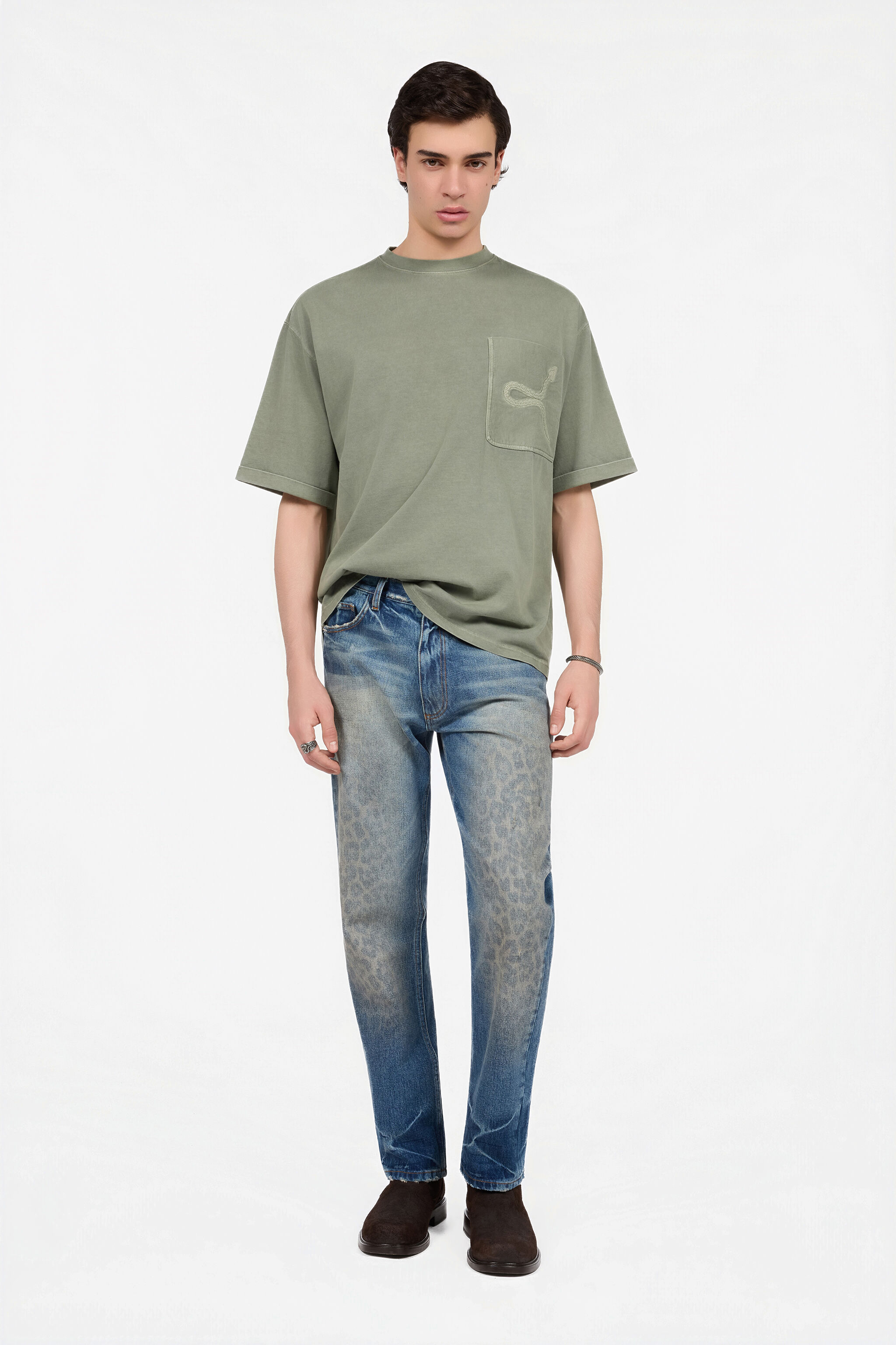 RC Sage Green T-Shirt With Embroidered Snake RC Sage Green T-Shirt With Embroidered Snake SAGE XNT62F-JD060