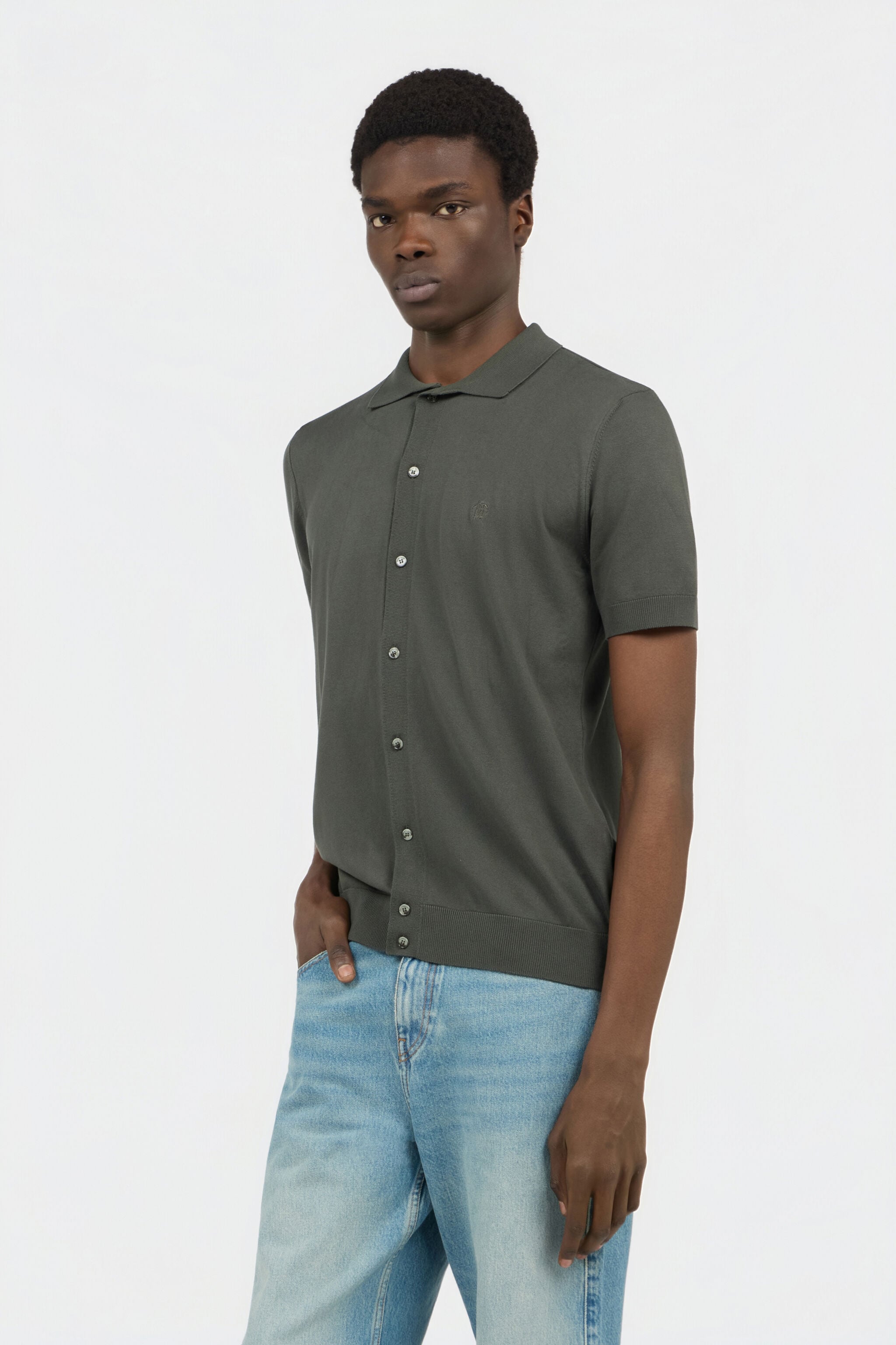 RC Green Knitted Polo Shirt with Monogram RC RC Green Knitted Polo Shirt with Monogram RC MILITARY GREEN SOT71D-VI044