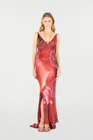 RC Long Dress With Rose Print And Bejeweled Tiger RC Long Dress With Rose Print And Bejeweled Tiger Red UKT128-RYN48