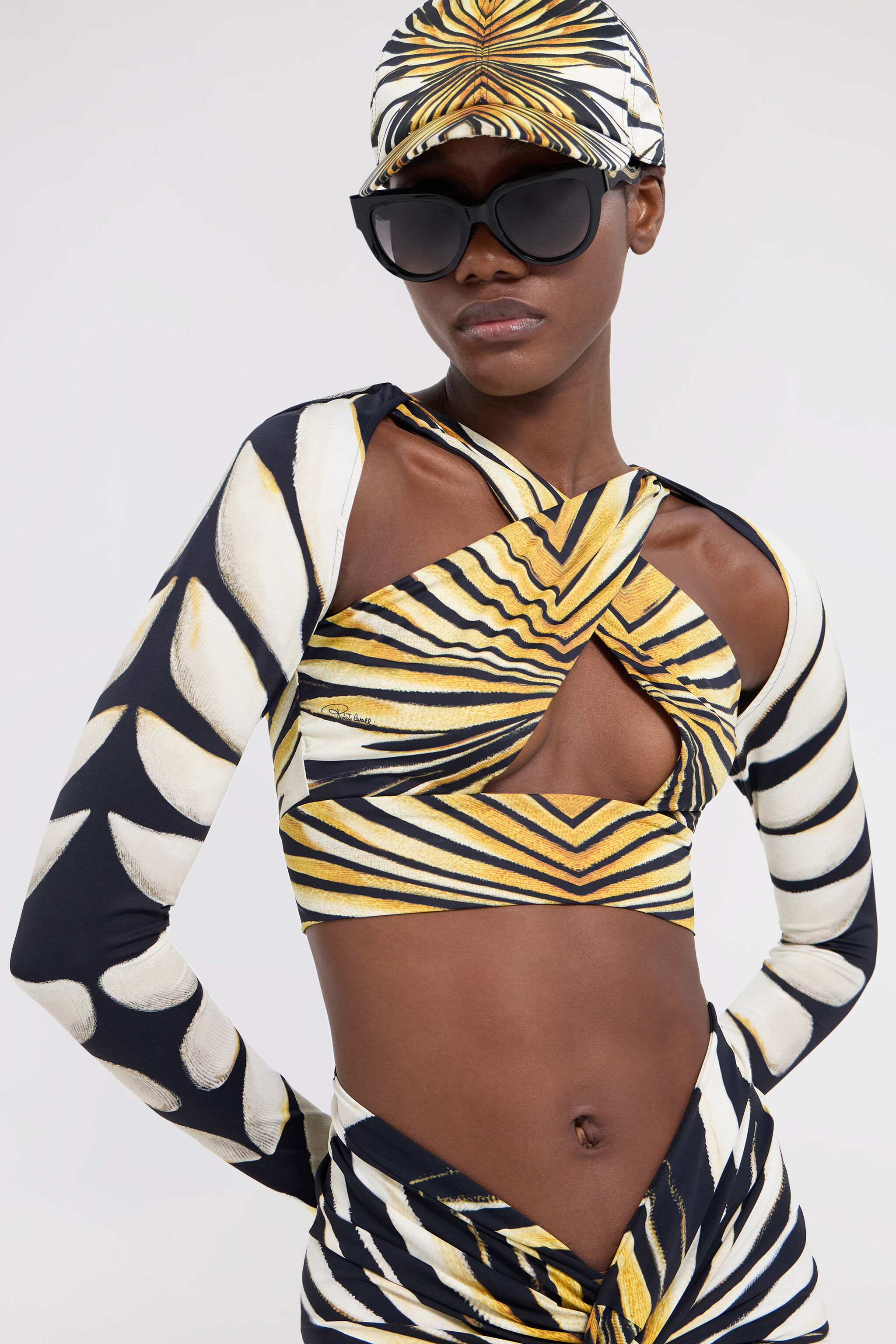 Ray Of Gold Print Cut-Out Top in Gold for Women | Roberto Cavalli®