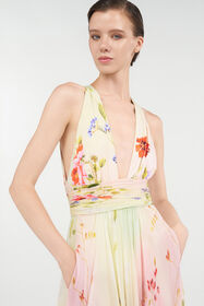 RC Long Chiffon Dress with Miami Flowers Print MULTICOLOR WQT175-CKR32