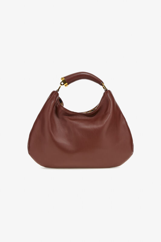 RC Leather Hobo Bag with Fang Handle Brown TKB009-PZM78
