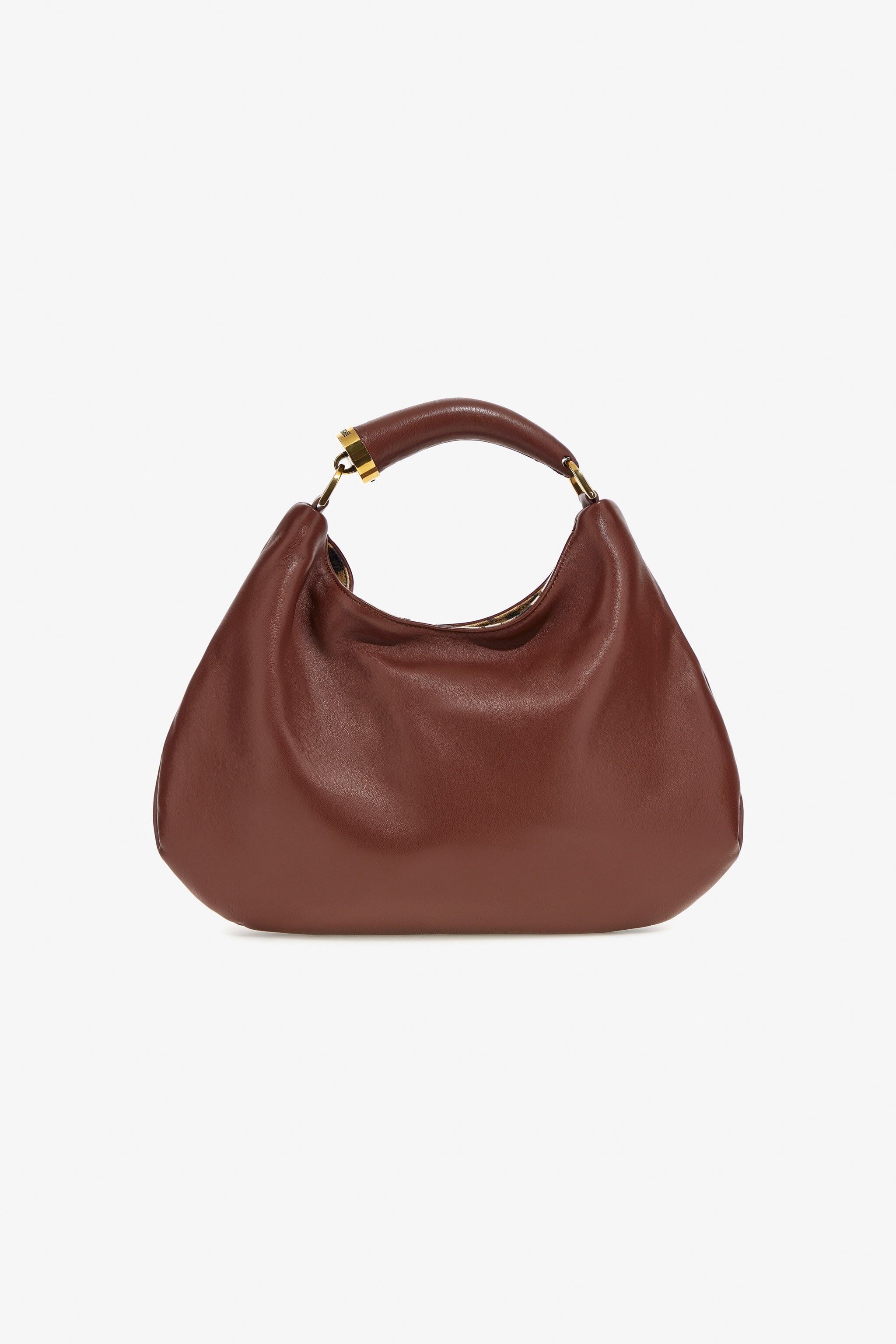 RC Leather Hobo Bag with Fang Handle Brown TKB009-PZM78