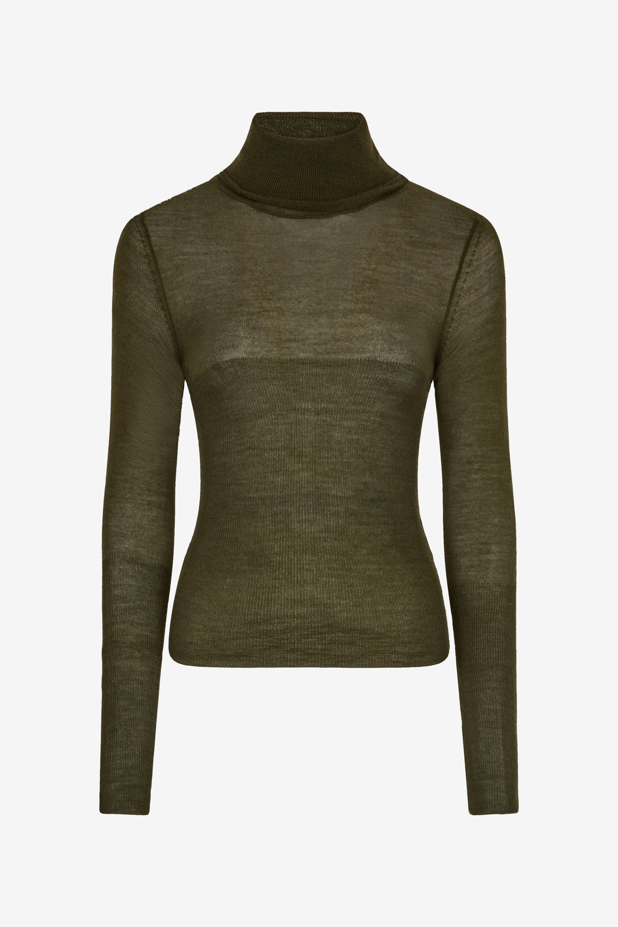 RC Rollkragenpullover Aus Woll-Seiden-Mischgewebe RC Rollkragenpullover Aus Woll-Seiden-Mischgewebe Dunkelgrün TWM601-KP001