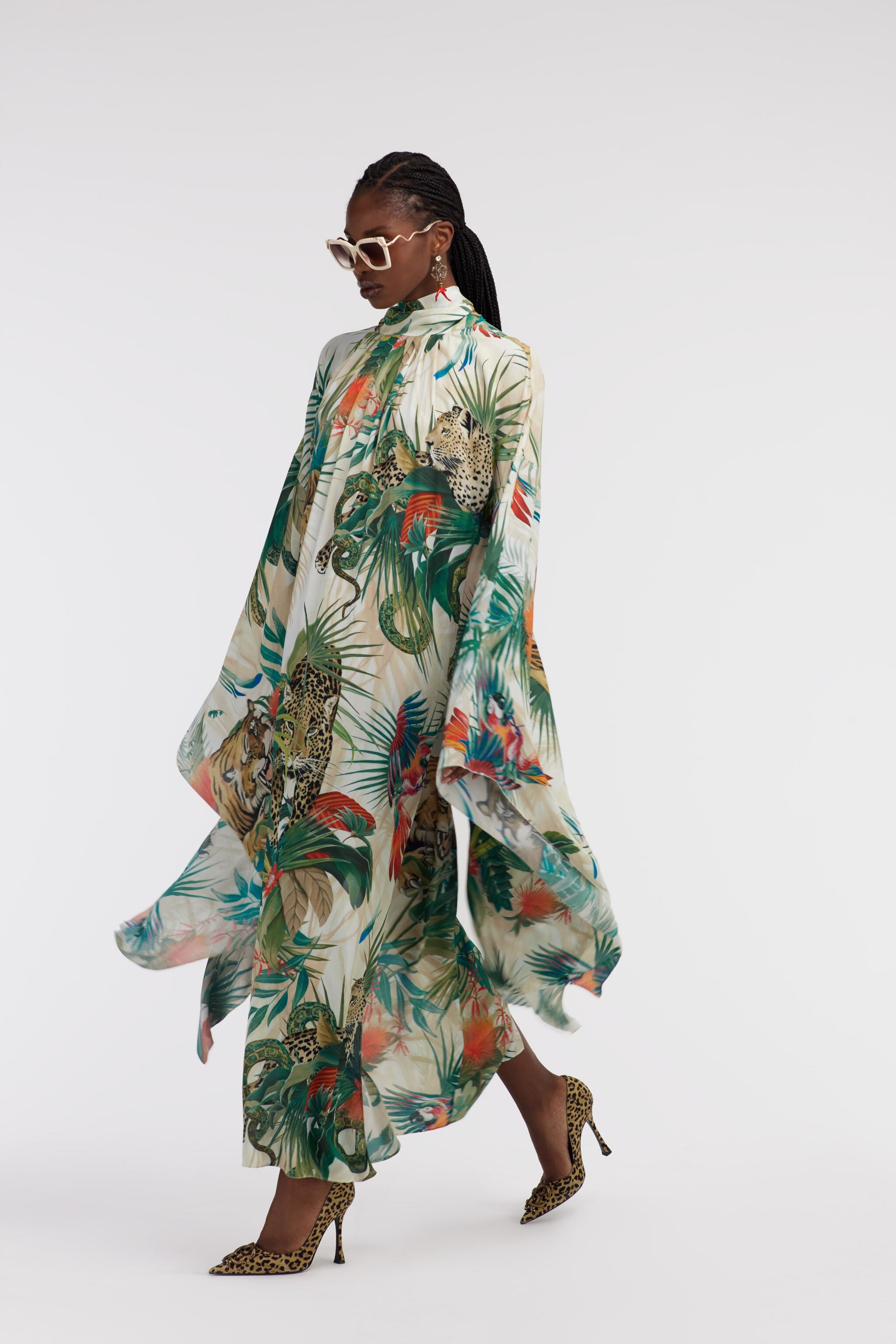 RC Robe Caftan Imprimé Jungle Col Montant RC Robe Caftan Imprimé Jungle Col Montant Vert SKT138-7HI88