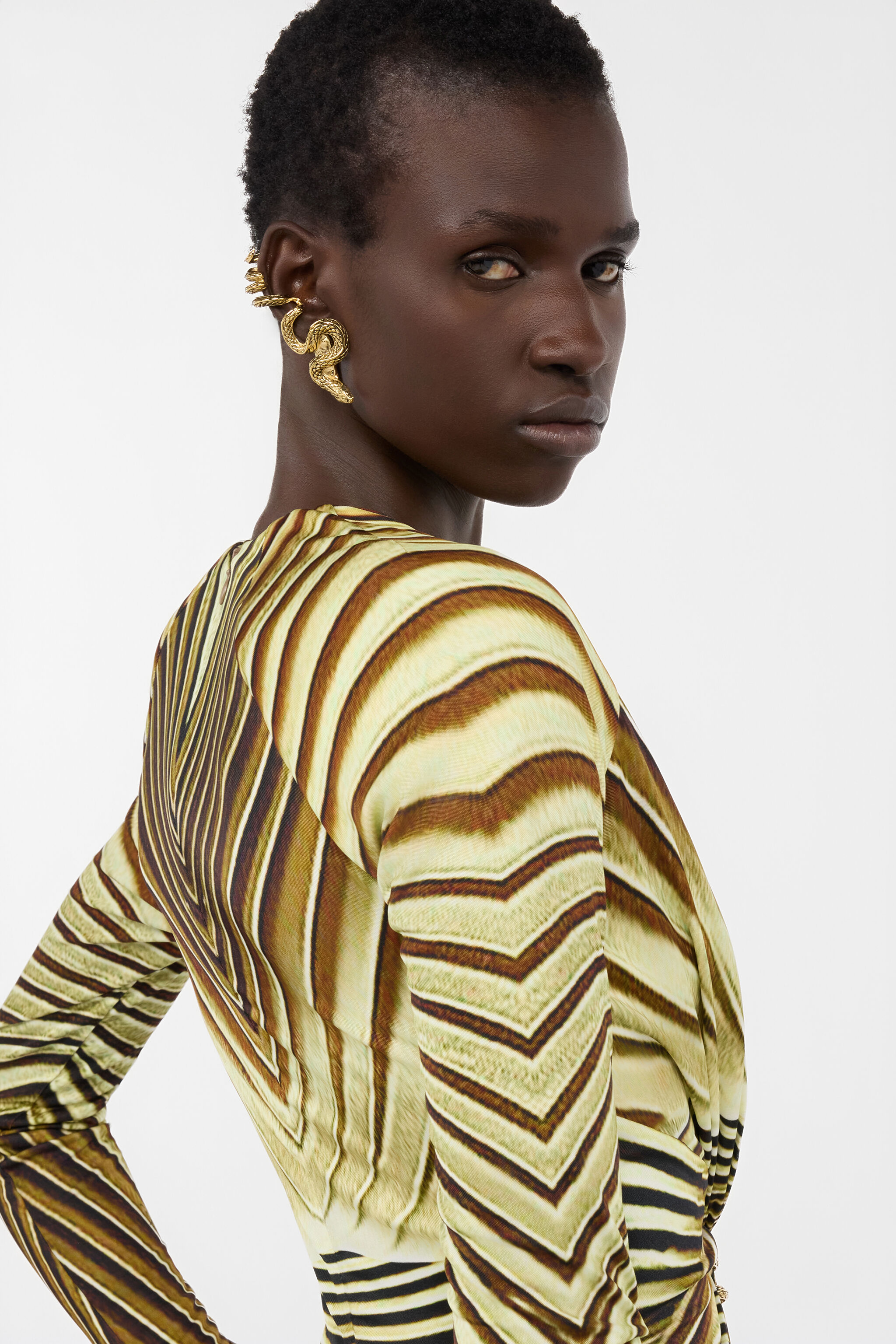 Extra-Long Dress with Iside Print in NATURAL/GOLD for Women