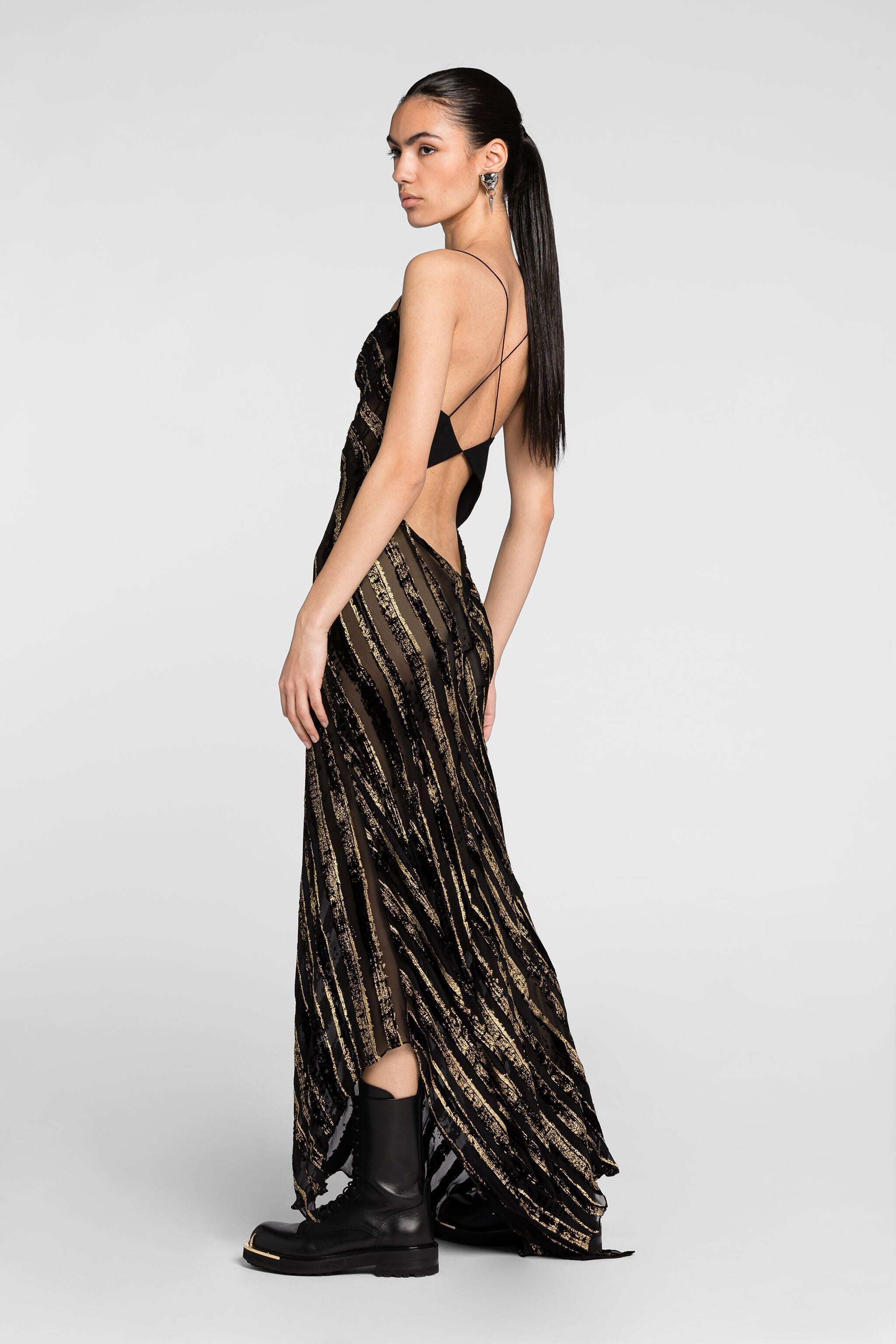 RC Devoré-Stripe Maxi Dress RC Devoré-Stripe Maxi Dress NERO/ORO PKT101-VL061